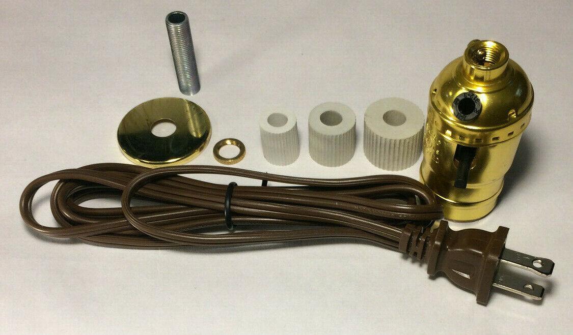 New Jug, Bottle Lamp Adapter Kit With 6 ft. Brown Cord And Hardware #JA336 - Stone Door Lamps