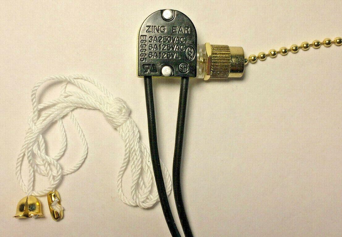 New Pull Chain Switch For Canopy Or Fan Light, 6" Long Wire Leads #CS405 - Stone Door Lamps