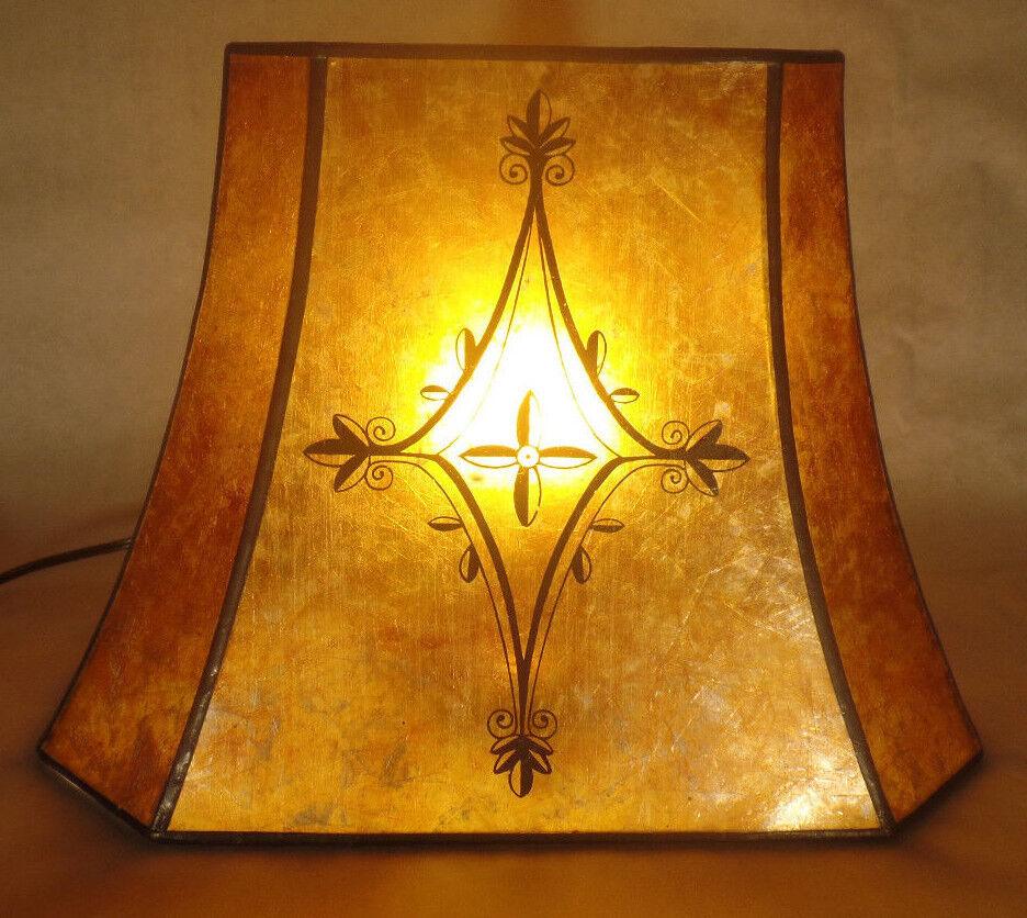 Decorated Antique Amber Cut Corner Copper Foil Frame Rectangle Mica Lamp Shade - Stone Door Lamps