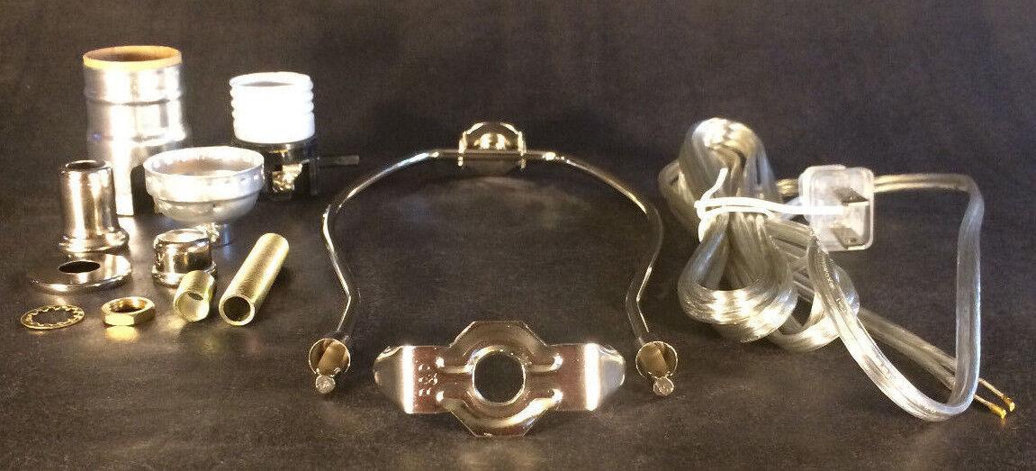 Table Lamp Wiring Kit 10" Nickel Plated Harp,Push - Thru Socket,Clear Silver Cord - Stone Door Lamps