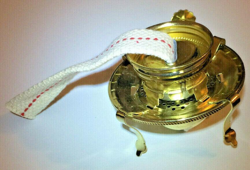 New #2 Brass Plated Oil Kerosene Lamp Burner W/ Wick, Accepts 3" Base Chimney - Stone Door Lamps