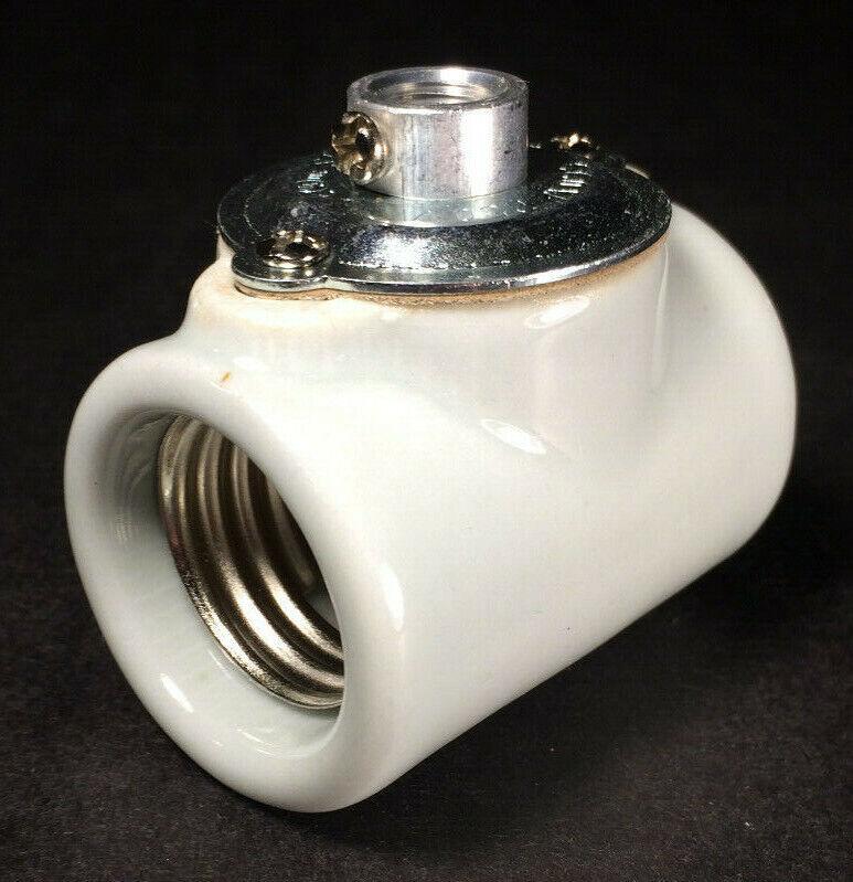 New Twin Medium Base Glazed Porcelain Lamp Socket w/ 1/8 IP Flange Bushing Cap - Stone Door Lamps