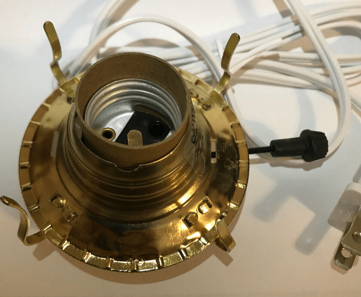 New Brass Plated #2 Electric Lamp Burner With 6 ft. White Cord #EB205 - Stone Door Lamps