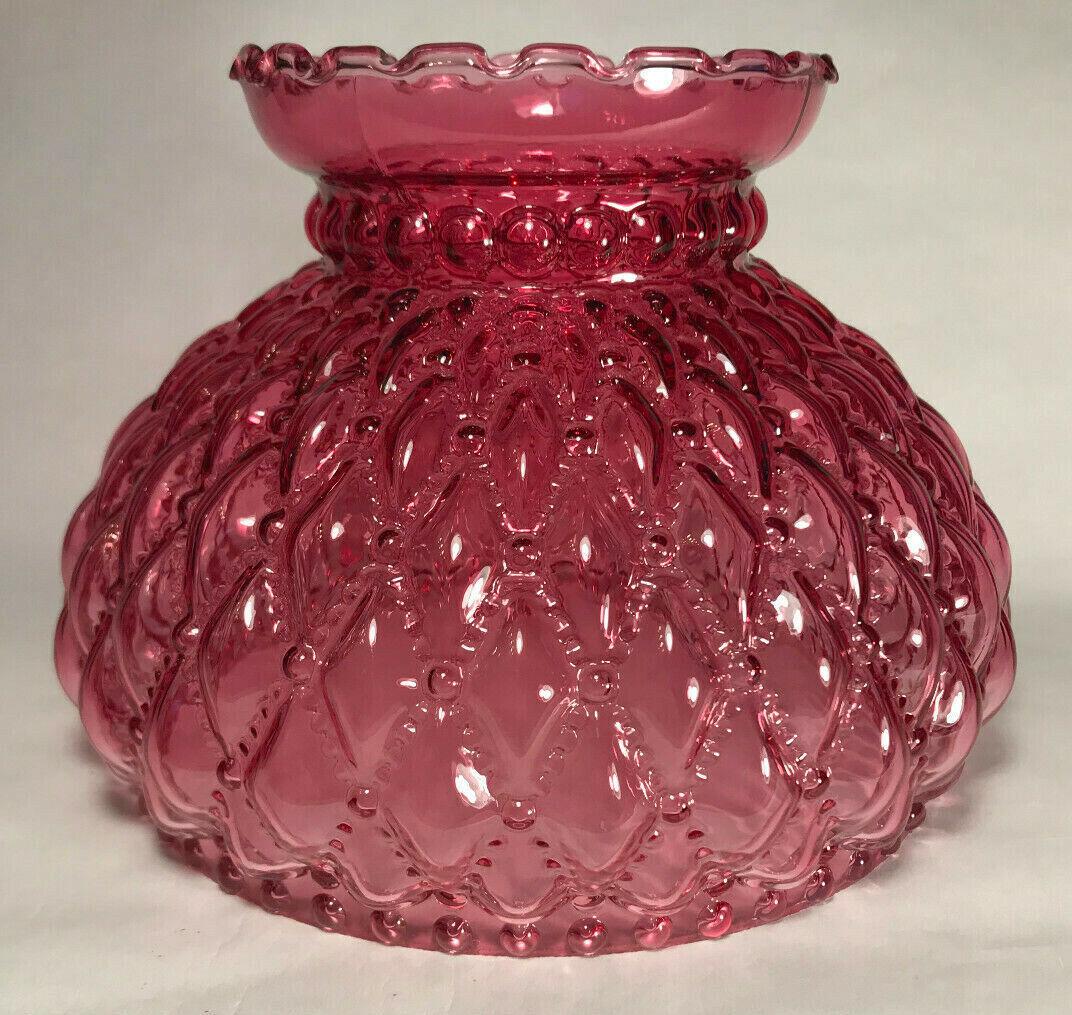 New 7" Diamond Quilted Cranberry Glass Student Lamp Shade With Crimp Top #7S667 - Stone Door Lamps