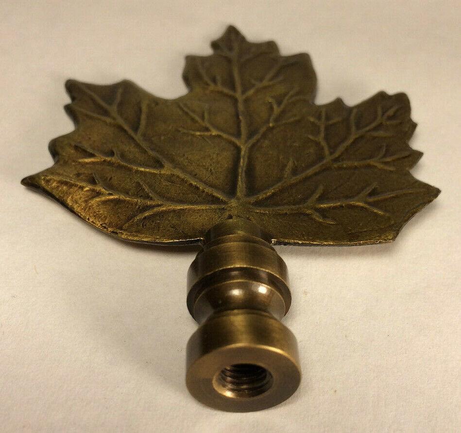 New 3 3/4" Maple Leaf Cast Metal Lamp Harp Finial w/ Antique Brass Finish LF076A - Stone Door Lamps