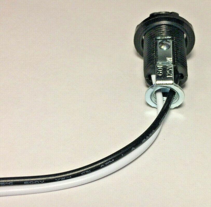 Phenolic E12 Candelabra Lamp Socket w/ External Threads, Ring, Hickey, 12" Leads - Stone Door Lamps
