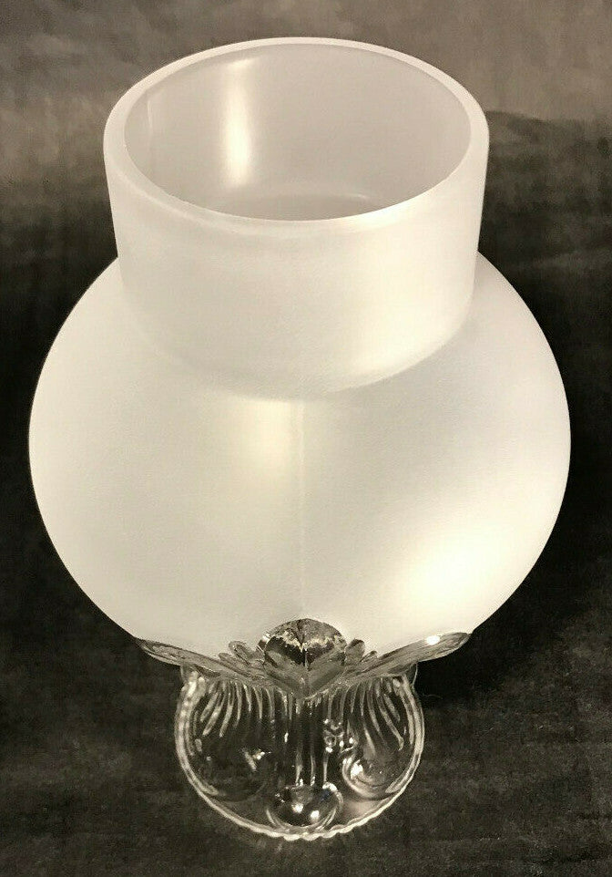 New 3" x 8 1/2" Clear & Frosted Embossed Glass Princess Feather Lamp Chimney