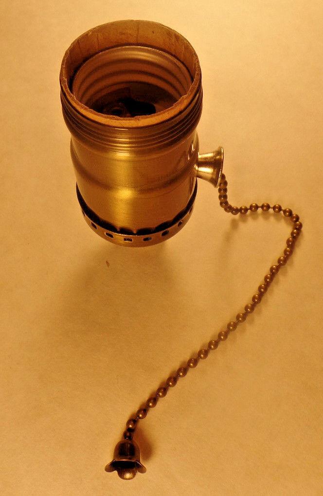 On/Off Solid Antique Brass Pull Chain Early Electric Style Uno Lamp Socket #285A - Stone Door Lamps