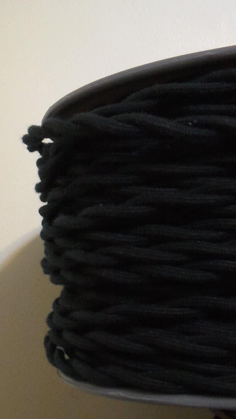 Black Twisted Cotton Covered Wire Antique Style Cloth Lamp Cord, 6 ft. minimum - Stone Door Lamps