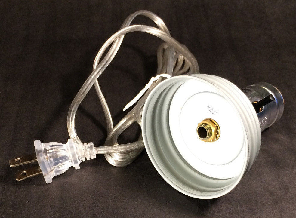 New Electric Zinc Mason "Fruit Jar" adapter with clear silver cord for Lamp