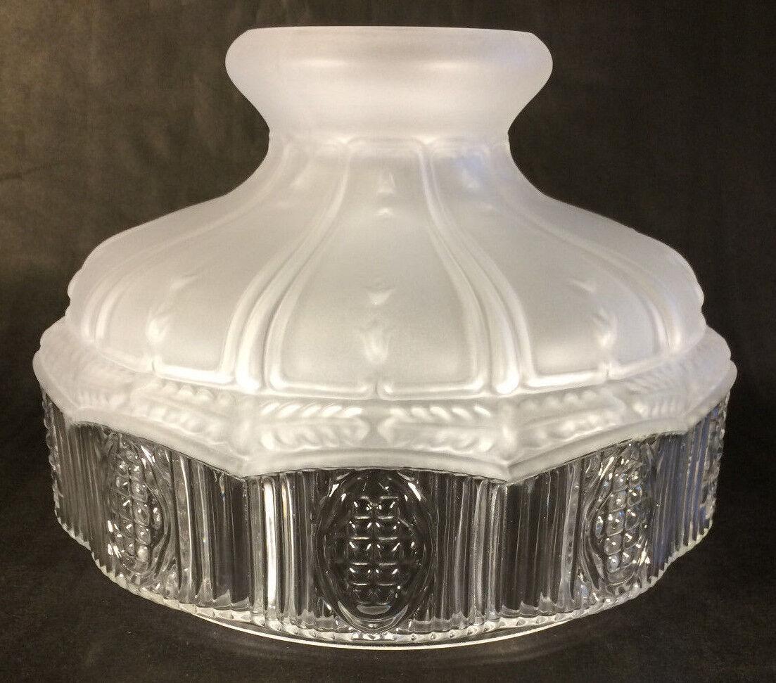 10" Glass Oil Kerosene Lamp Shade Satin Crystal Top & Clear Panels fits Aladdin - Stone Door Lamps