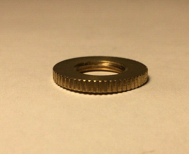New Unfinished Brass Knurled Locknut, 1/8F (3/8" I.D.) Threads, 3/4" O.D. #LN711