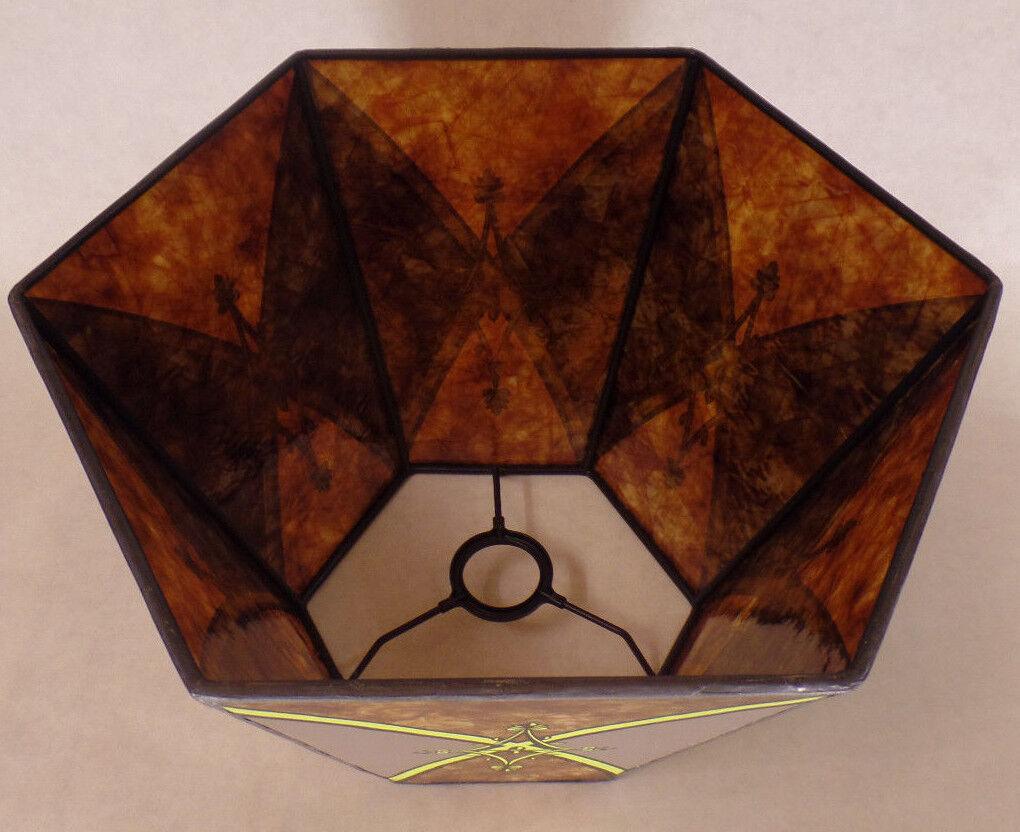 7"x12"x7 1/2" Decorated Antique Amber Hexagon Style Mica UNO Floor Lamp Shade - Stone Door Lamps