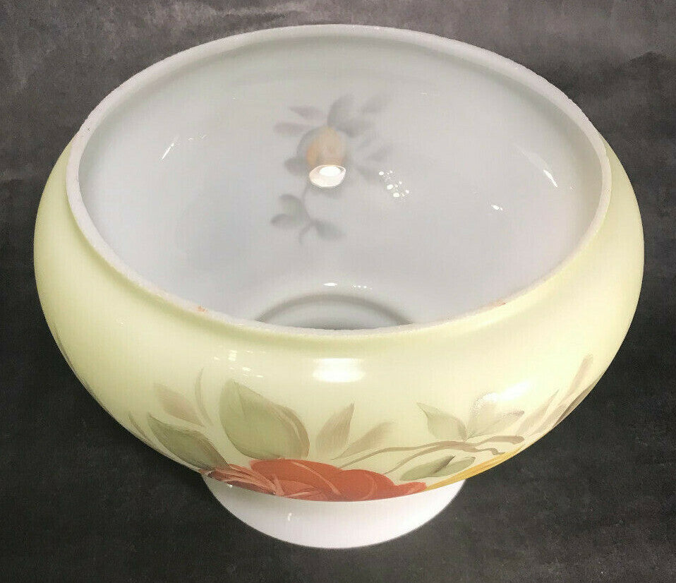 New 7" Opal Glass Student Lamp Shade, Hand Painted Victorian Roses Floral Scene