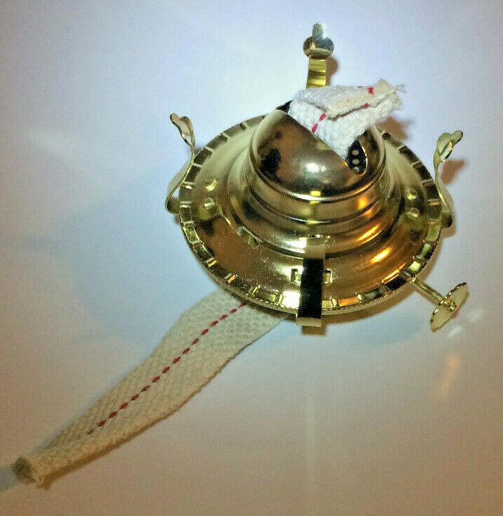 New #2 Brass Plated Oil Kerosene Lamp Burner W/ Wick, Accepts 3" Base Chimney - Stone Door Lamps