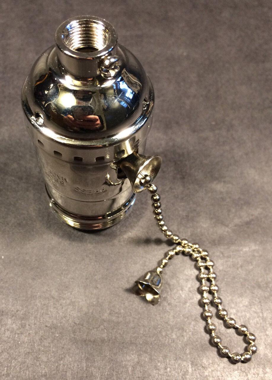 On/Off Solid Brass Pull Chain Early Electric Style Nickel Uno Lamp Socket #285N - Stone Door Lamps