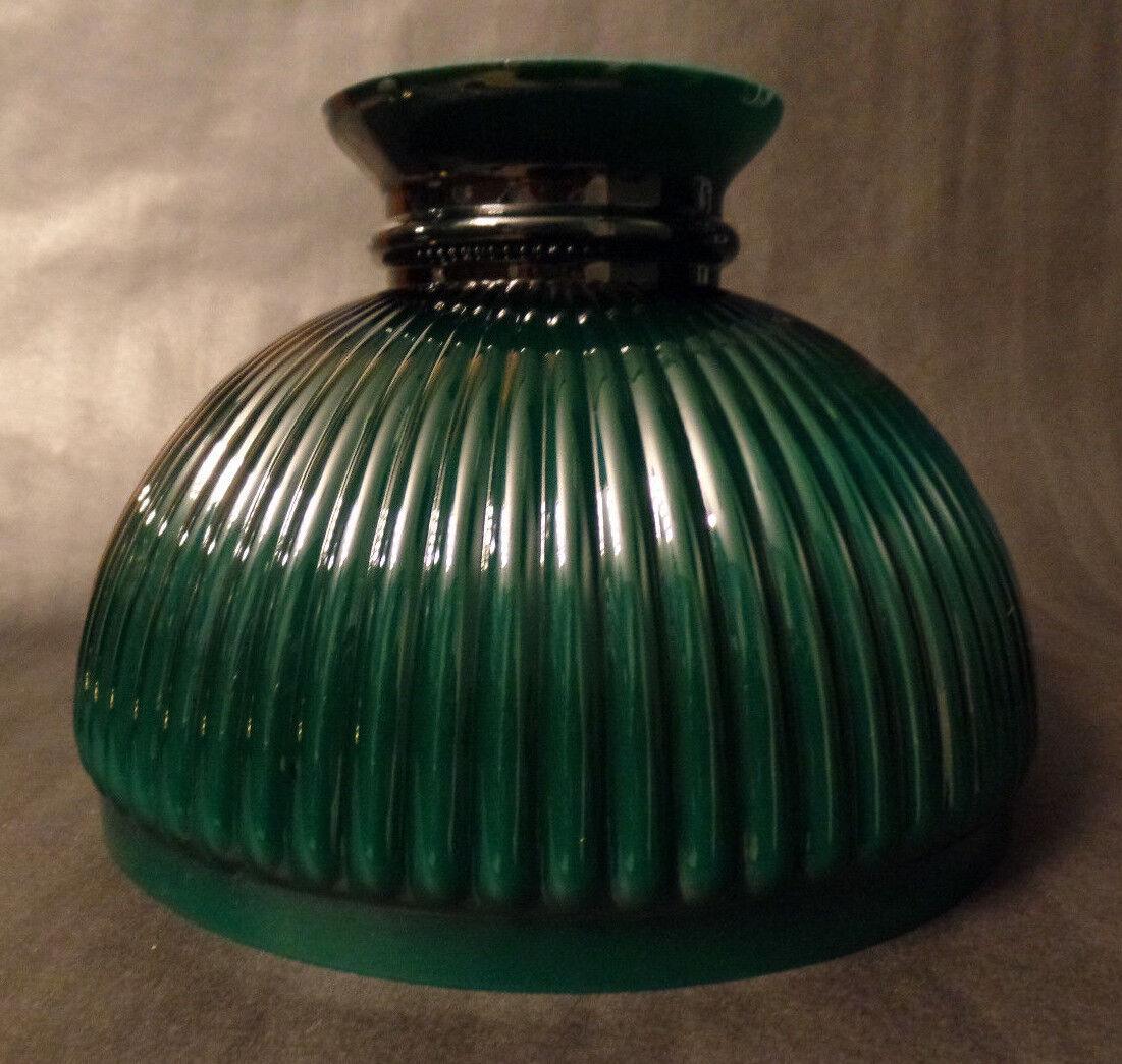 New 10" Green Over Opal Cased Glass Ribbed Student Lamp Shade, Hand Blown #SH587 - Stone Door Lamps