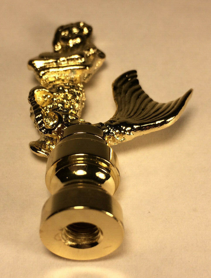 New 2 7/8" Solid Brass Mermaid Lamp Harp Finial, Polished & Lacquered #LF262