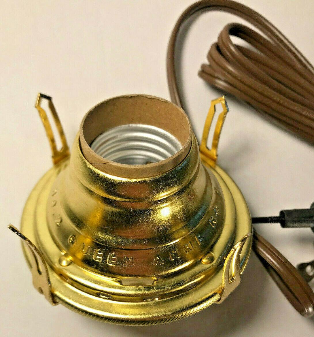 New Solid Brass #2 Queen Anne Electric Lamp Burner With 6 ft. Brown Cord #EB211 - Stone Door Lamps