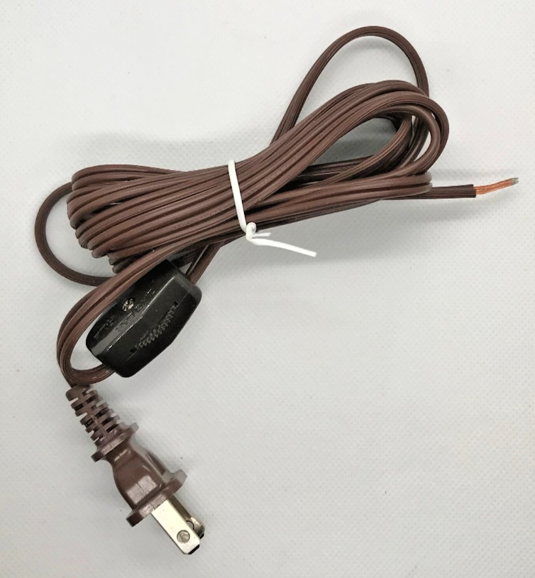 New 8 Foot Brown 18/2 Plastic Covered Lamp Cord Set SPT-1 w/ Rotary Switch CS750