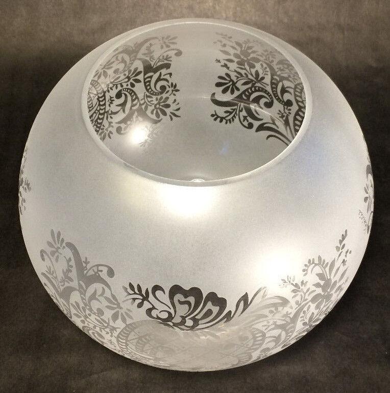 7" Satin Etched Bow & Scroll Floral Gas Oil Ball Lamp Shade - 4" Fitter BS502i - Stone Door Lamps