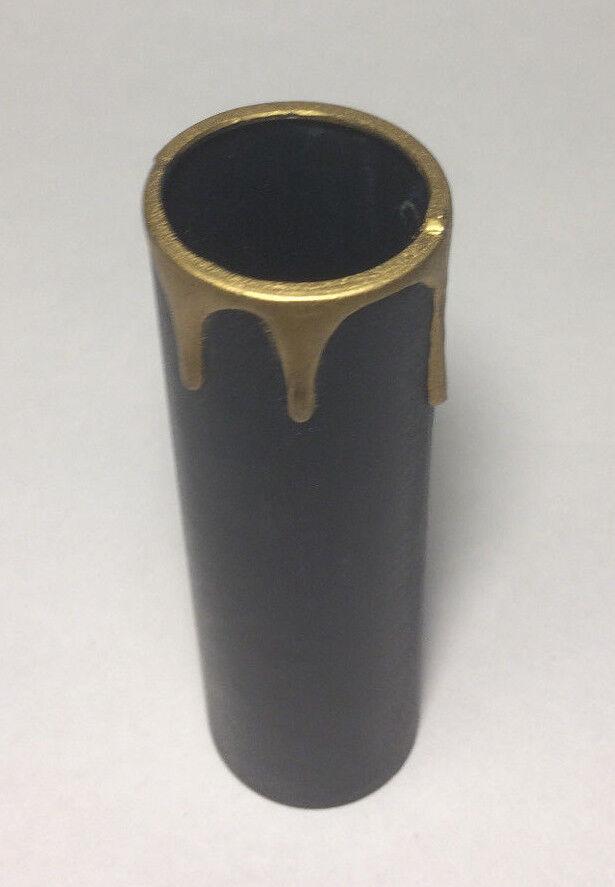 4" HEIGHT BLACK PLASTIC EDISON STANDARD SOCKET CANDLE COVER W/ GOLD DRIPS CC923 - Stone Door Lamps