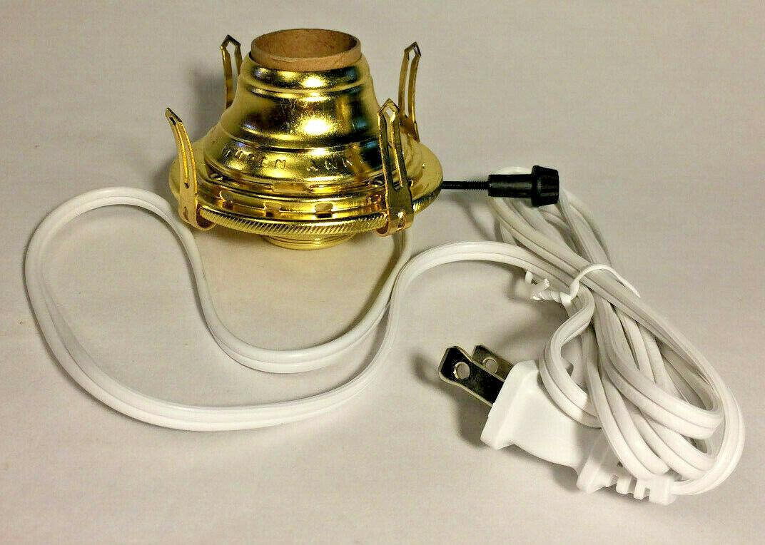 New Solid Brass #2 Queen Anne Electric Lamp Burner With 6 ft. White Cord #EB212 - Stone Door Lamps