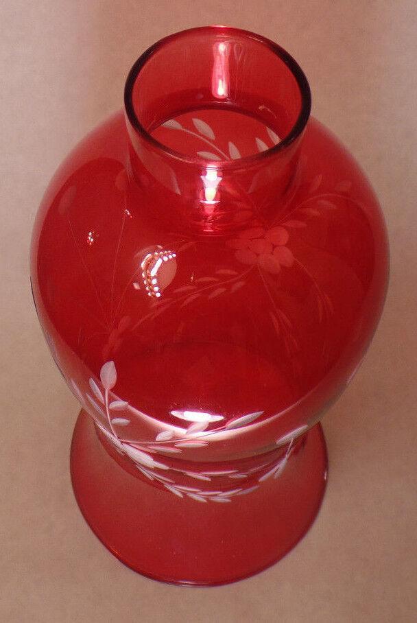 Cranberry Cut Flower Glass Hurricane Lamp Shade Candle Sconce Light, 5" x 10" - Stone Door Lamps
