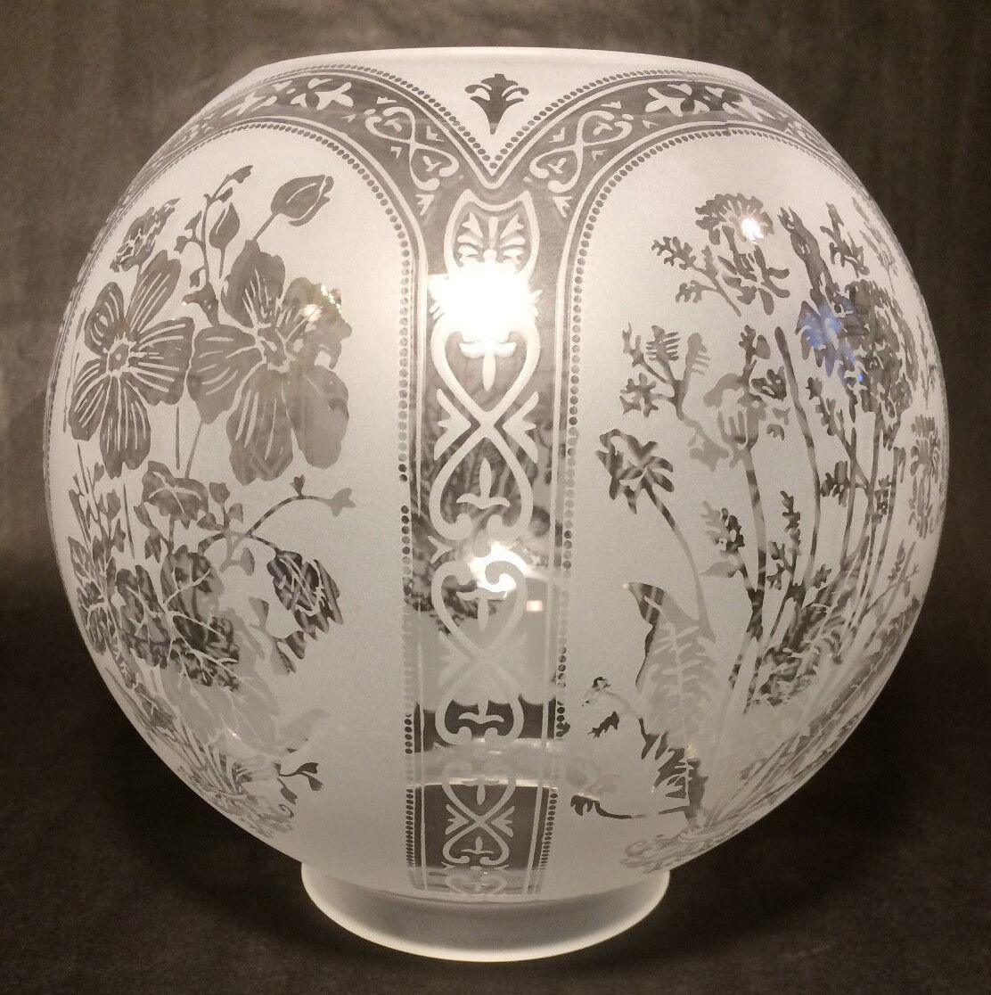 8" Five Scene Floral Etched Victorian Ball Gas Lamp Shade