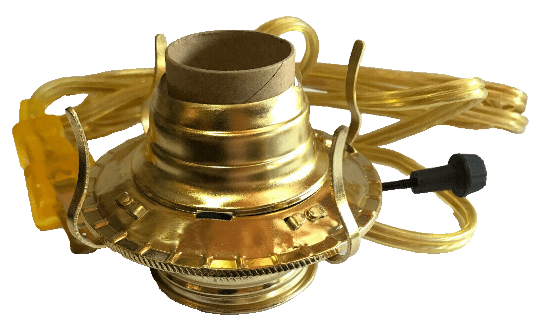 New Brass Plated #2 Electric Lamp Burner With 6 ft. Gold Cord #EB206 - Stone Door Lamps