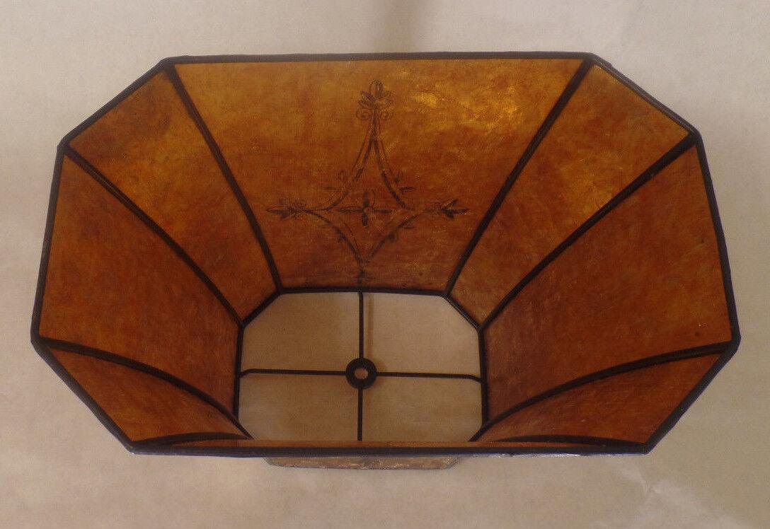 Decorated Antique Amber Cut Corner Copper Foil Frame Rectangle Mica Lamp Shade - Stone Door Lamps