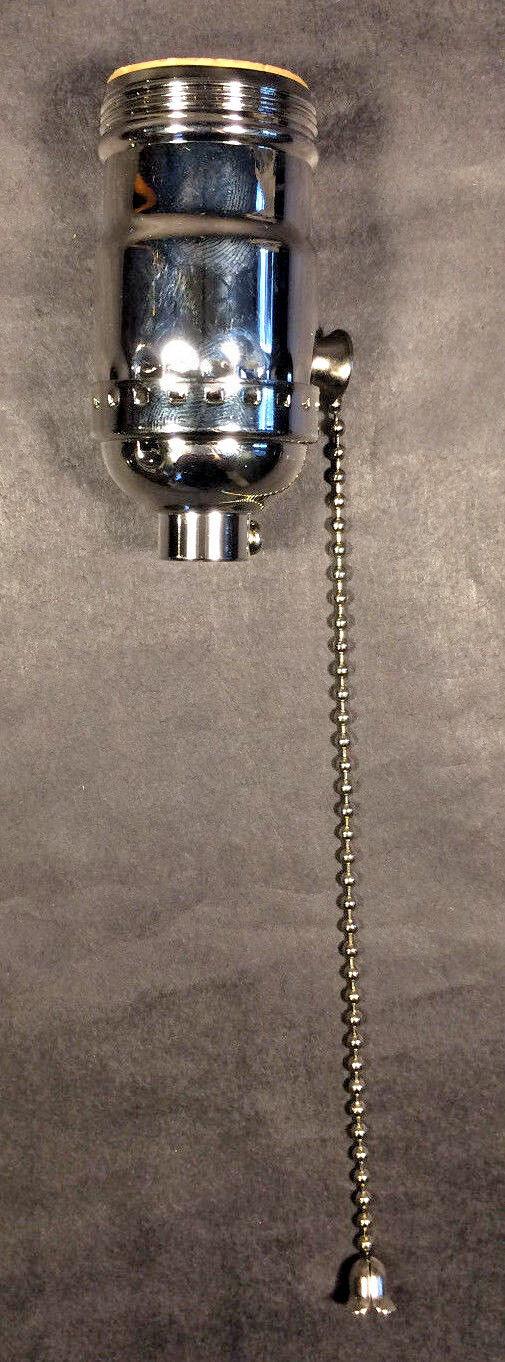 On/Off Solid Brass Pull Chain Early Electric Style Nickel Uno Lamp Socket #285N - Stone Door Lamps