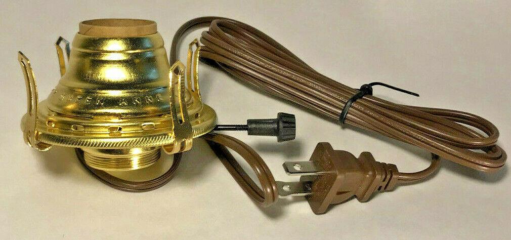 New Solid Brass #2 Queen Anne Electric Lamp Burner With 6 ft. Brown Cord #EB211 - Stone Door Lamps