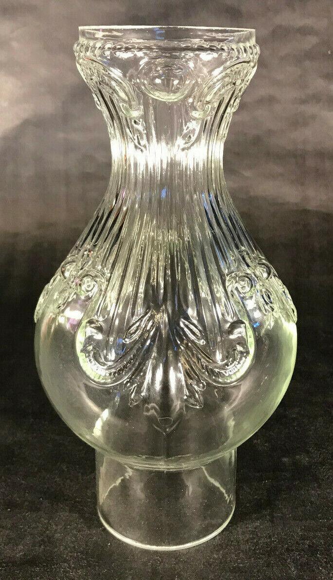 New 2 1/2" x 8 1/4" Clear Embossed Glass Princess Feather Lamp Chimney #CH007 - Stone Door Lamps