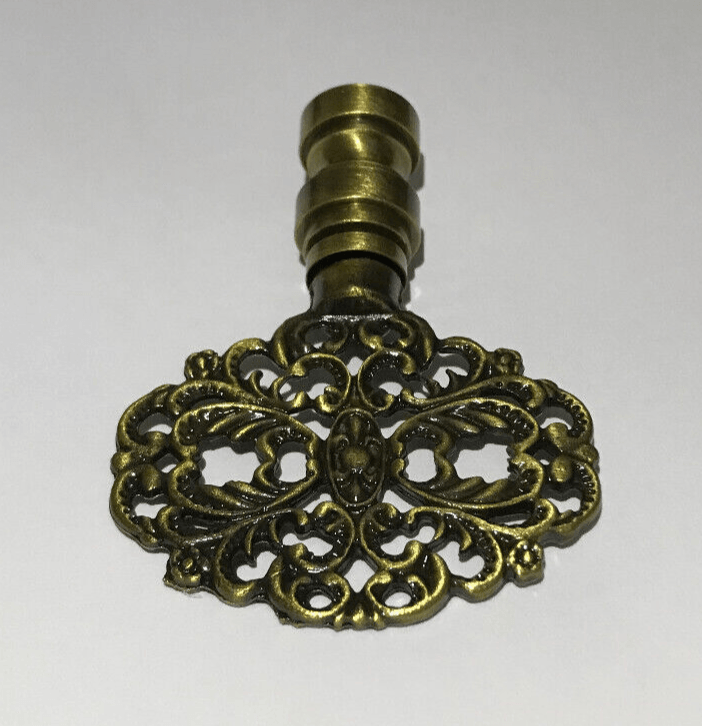 New 2 3/8" Solid Brass Die Cast Rosette Lamp Finial, 1/4 - 27 Antique Brass Finish - Stone Door Lamps