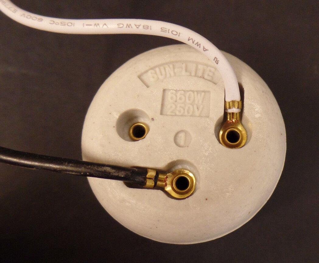 2 Piece Ring Type Medium Base Porcelain Socket Receptacle w/ 8" Lead Wires #118I - Stone Door Lamps