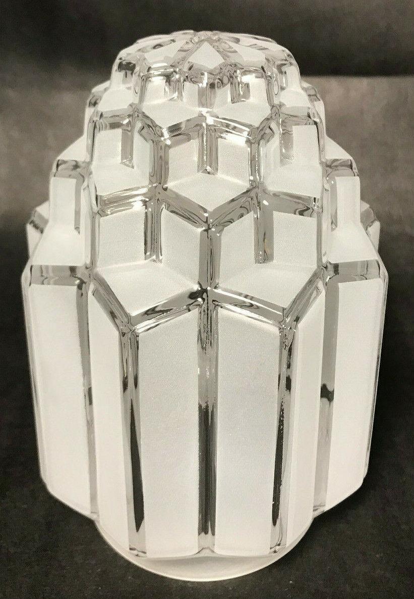 New Art Deco Skyscraper Glass Table Lamp Shade, 3 1/4" Fitter, 6 1/16" Ht SS967C - Stone Door Lamps