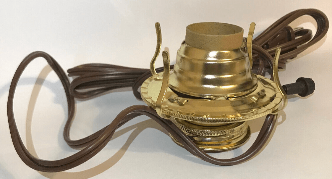 New Brass Plated #2 Electric Lamp Burner With 6 ft. Brown Cord #EB204 - Stone Door Lamps