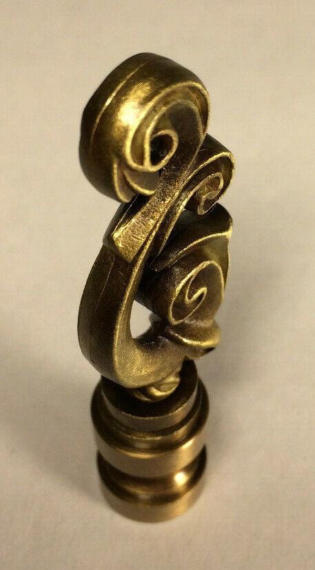New 2 5/8" Scroll Cast Metal Lamp Harp Finial, Antique Finish, 1/4 - 27F #LF072A - Stone Door Lamps