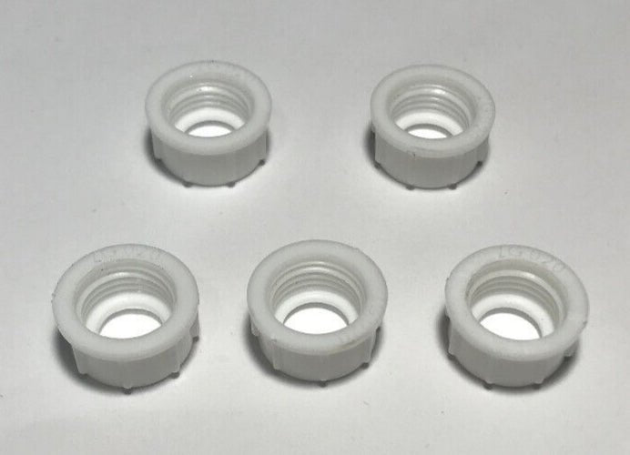 New, Lot of 5, White Bakelite (Plastic) Lamp Cord Bushings, 1/8F Tap (3/8") #905 - Stone Door Lamps