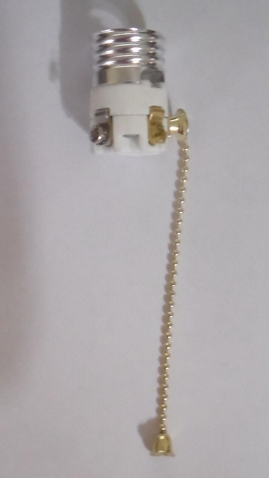 PORCELAIN PULL CHAIN LAMP LIGHT SOCKET INTERIOR w/ Brass Finish Chain #SO210P - Stone Door Lamps