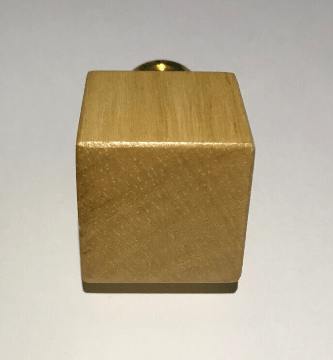 New 1 7/8" Wooden Cube Lamp Finial, Oak Finish, Brass Base, 1/4 - 27F Tap, #LF263 - Stone Door Lamps