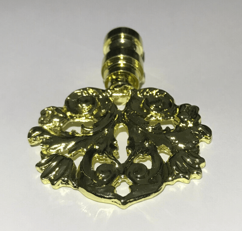 New 2 3/4" Cast Brass Flower and Leaf Lamp Finial, Polished & Lacquered, #BF066 - Stone Door Lamps