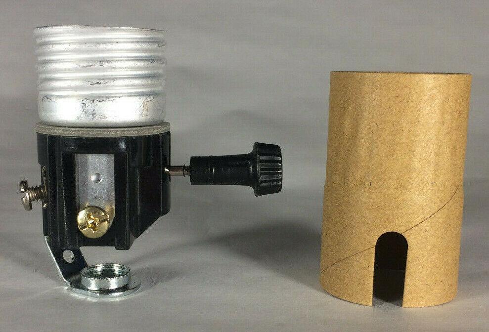New 3 - Terminal Turn Knob Lamp Socket Interior w/ 1/8F Hickey & Paper Insulator - Stone Door Lamps