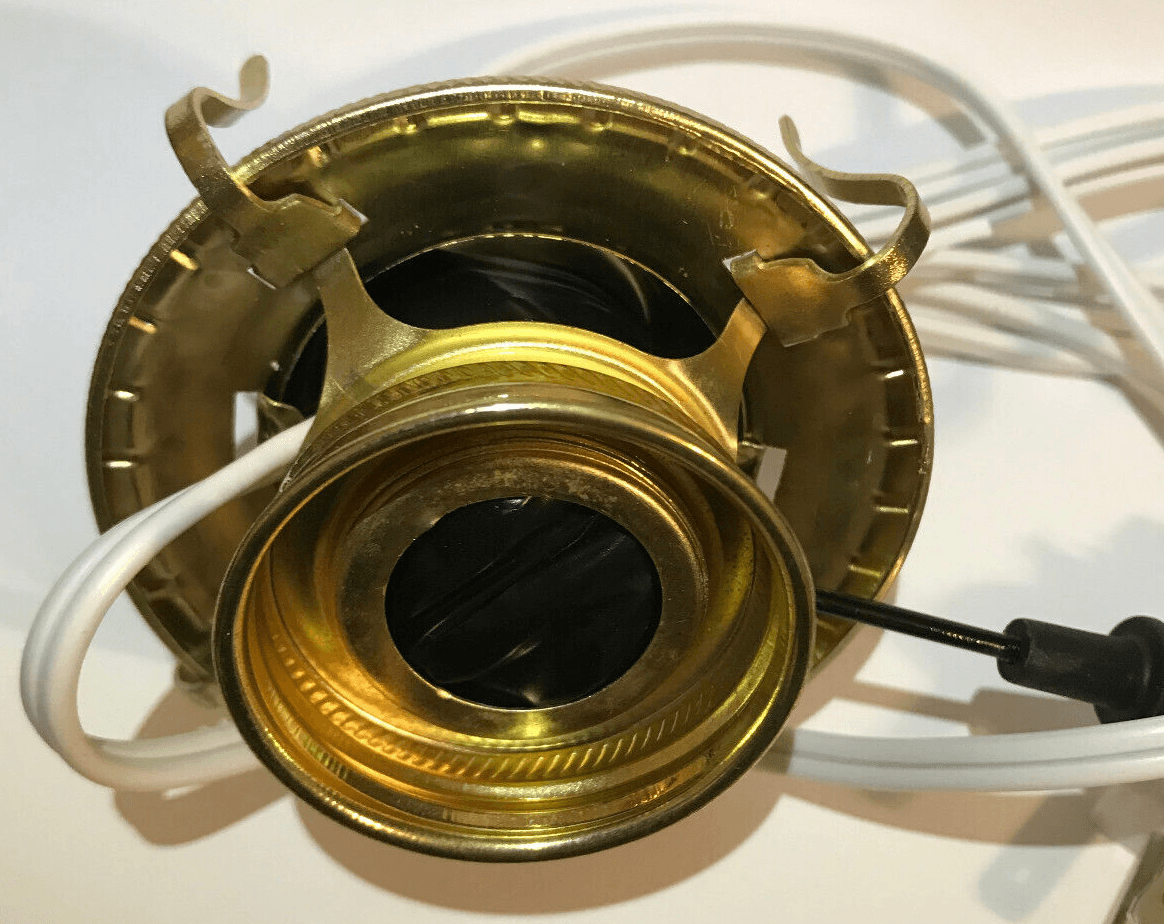 New Brass Plated #2 Electric Lamp Burner With 6 ft. White Cord #EB205 - Stone Door Lamps