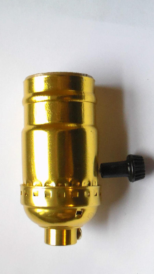 3 Terminal Switch Turn Knob Lamp Socket, Brass Plated, New, Standard Size #CS347 - Stone Door Lamps