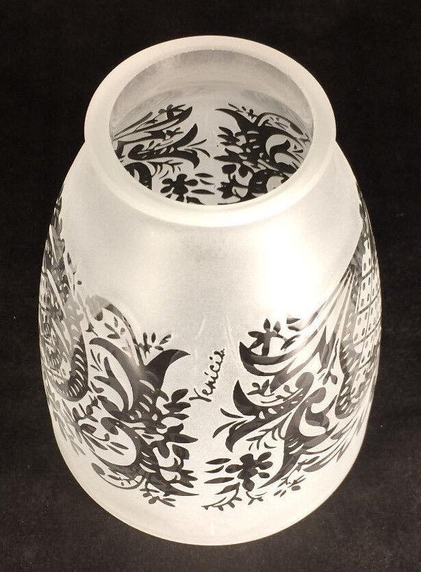 New 2 1/4" Fitter, 5" Ht. Venicia Satin Etched Fixture Shade With Clear Filigree - Stone Door Lamps