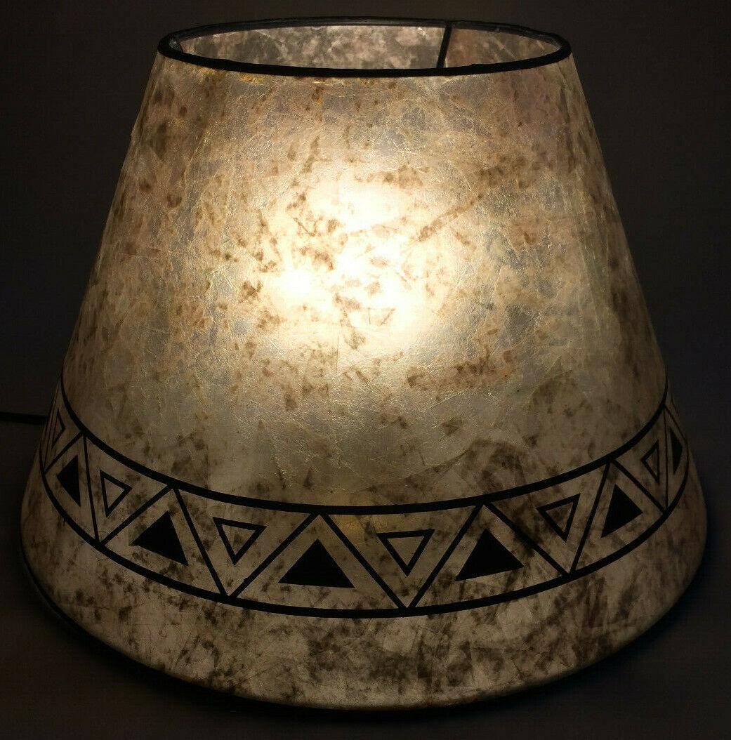 New Parchment Color Empire Shaped Mica Lamp Shade W/ Geometric Design Print 709N - Stone Door Lamps
