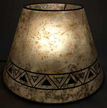 New Parchment Color Empire Shaped Mica Lamp Shade W/ Geometric Design Print 709N - Stone Door Lamps
