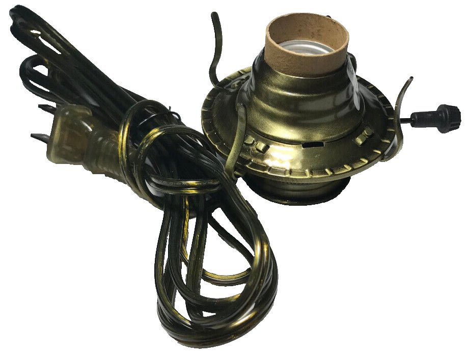 New Antique Brass Plated #2 Electric Lamp Burner With 8 ft. Antique Brass Cord - Stone Door Lamps